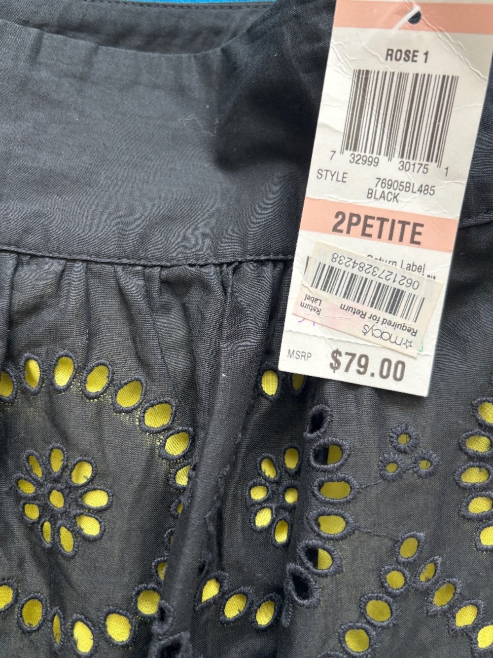 INC International Concepts Eyelet Skirt - Black with Citron Underlay Size 2P - Picture 6 of 9